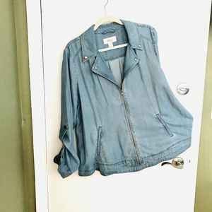 TENCEL Chambray Denim Jacket, Style & Co, Large, Distressed and Soft